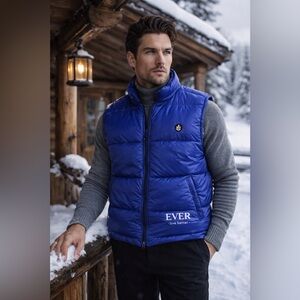 EVER Brand Jacket Puffer Vest Mens L  Blue Nylon Thermal Lined Quilted Feathered